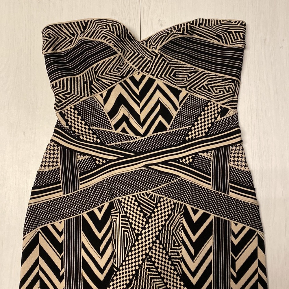 Herve Leger Vintage Black and White Printed Strapless Bandage Mini Dress - M - Picture 4 of 6